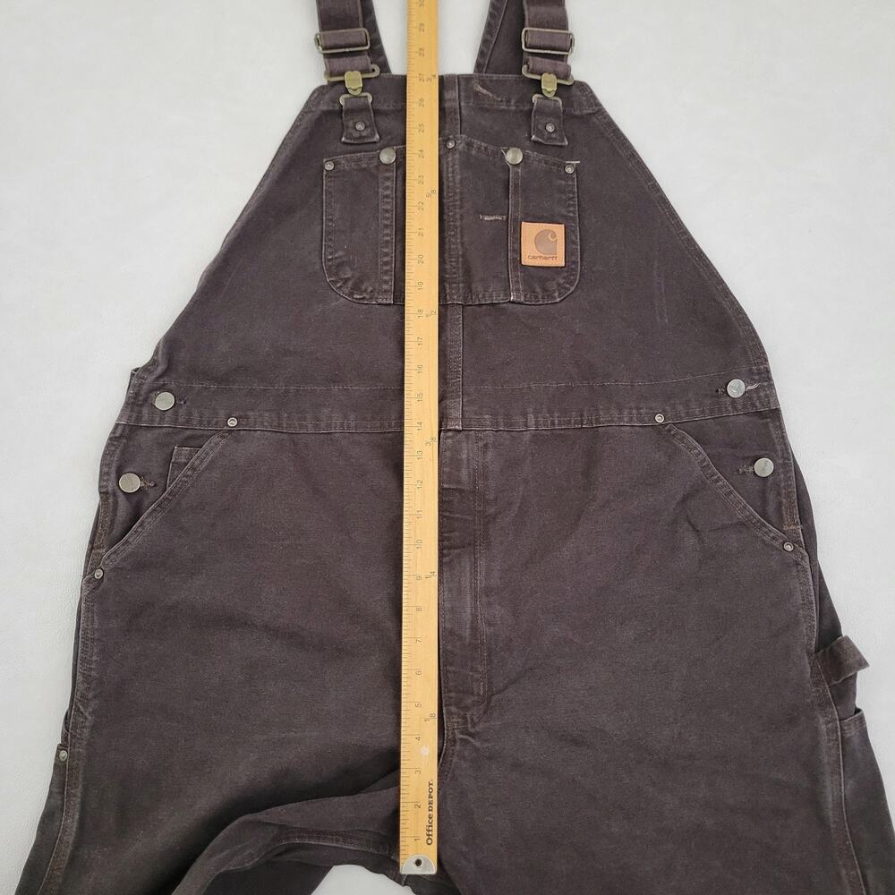 Y2k Carhartt Bib Overalls Brown Double Knee R06 DKB Unlined Workwear 44x32 - Picture 8 of 13